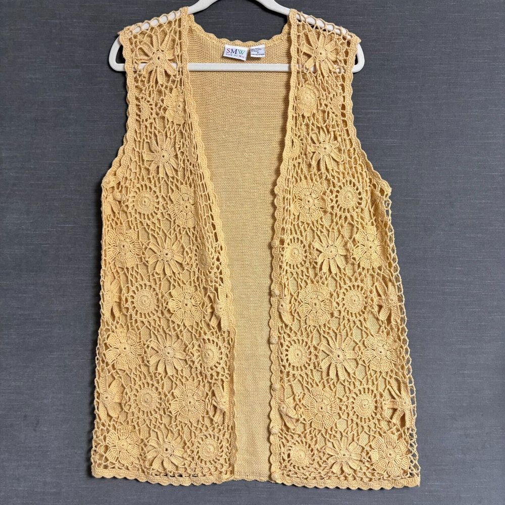 Yellow Crochet Open-Front Vest